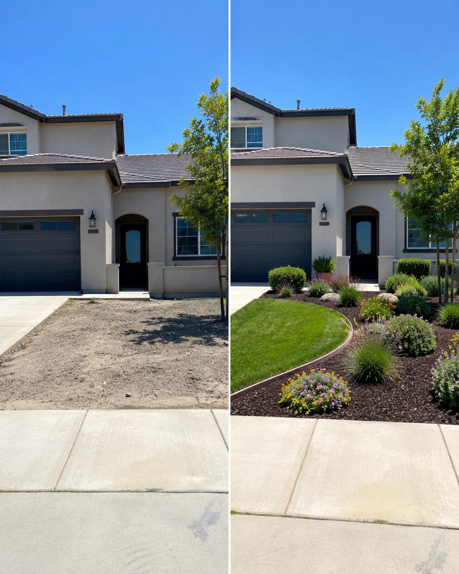 Before and after landscaping transformation submitted by a customer